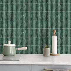 3D Grooved Mosaic Verde Alpi Marble Tiles